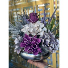 TASARIMHMODA Yapay Çiçek Aranjmanlı Gümüş Vazo