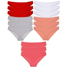 MELENERS 15 Adet Süper Eko Set Likralı Kadın Slip Külot Kırmızı Gri Beyaz Pudra Fuşya