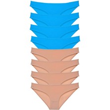 MELENERS 8 Adet Eko Set Likralı Kadın Slip Külot Ten ve Mavi