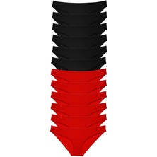 MELENERS 12 Adet Süper Eko Set Likralı Kadın Slip Külot Siyah Kırmızı