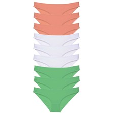 MELENERS 9 Adet Süper Eko Set Likralı Kadın Slip Külot Pudra Beyaz Yeşil