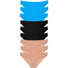 MELENERS 9 Adet Süper Eko Set Likralı Kadın Slip Külot Siyah Ten Mavi
