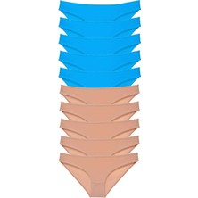 MELENERS 10 Adet Süper Eko Set Likralı Kadın Slip Külot Ten Mavi