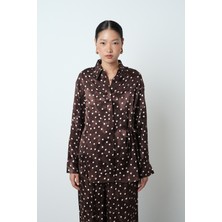 Orfeonegro Kadın Yandan Bağlamalı Puantiye Desenli Kahverengi Gömlek