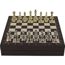Gift Home GiftHome Büyük Boy Metal Klasik Satranç Tk. Parlak ve Ceviz Desenli Sandıklı MDF Tahtası(36X36 cm.)