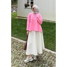 Lamelif Yakası Bağcıklı Triko Kazak Pembe