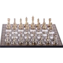 Gift Home Metal Klasik Satranç Takımı Parlak MDF Ahşap Tahta 37x37 cm 32 Parça Sedef Desenli