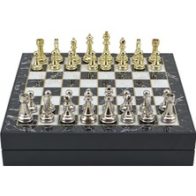 Gifthome Büyük Boy Metal Klasik Satranç Tk. Parlak ve Mermer Desenli Sandıklı Mdf TAHTASI(36X36X6 Cm.)