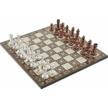 Gift Home Metal Klasik Satranç Takımı Antik  ve Sedef Desenli MDF Ahşap Satranç  Tahtası (37x37 cm.)