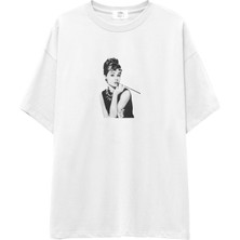 The Lucid Lab Audrey Hepburn Oversize Tişört - Beyaz