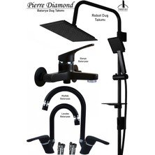 Tesitay Irmak Lavabo Banyo Mutfak Bataryası ve Rainy Robot Duş Siyah Banyo Seti Armatür Musluk Batarya Duş