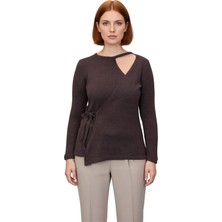 Ersefa Kadın Triko Bluz Bağlamalı Detaylı Bisiklet Yaka Ince Kumaş Regular Fit Uzun Kol Kaliteli Şık