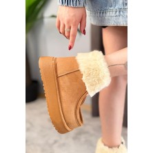 Preshley Kadın Impera Taba Süet Kürklü Fermuarlı 4 cm Kalın Tabanlı Kısa Bot