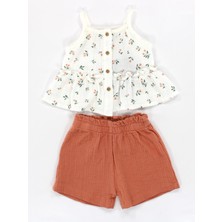 Kidaxi KD43049 Müslin Ip Askılı Bluz Şort Takım 3-6/6-9/9-12/18-24 Ay