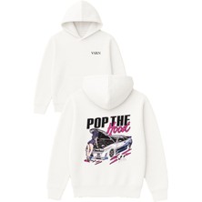 Vsrn Tamirci Kadın Tasarım Baskılı Oversize Beyaz Kapüşonlu Sweatshirt