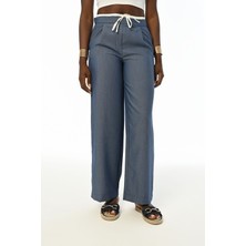 Orfeonegro Kadın Beli Bağlamalı Bol Paça Lacivert Pantolon