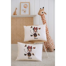 Lilabio %100 Pamuk Isme Özel 2li Ekru Bebek Yastık Kılıfı 35X45 Cm-Minnie Mouse