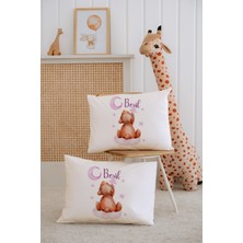 Lilabio %100 Pamuk Isme Özel 2li Ekru Bebek Yastık Kılıfı 35X45 Cm-Ayıcık