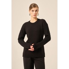 Ftz Women Kadın Saç Örgü Kazak  Siyah 20882