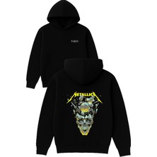 Vsrn Metallıca Kurukafa Tasarım Baskılı Oversize Siyah Kapüşonlu Sweatshirt