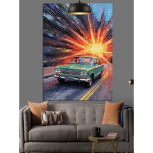 Artmeg Yolda Hızla Ilerleyen Klasik Araba Dekoratif Kanvas - Mdf Ahşap Tablo