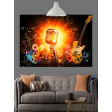 Artmeg Mikrofonlu Parlak Disko Topu Dekoratif Kanvas - Mdf Ahşap Tablo