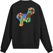 Colermi Sırt Baskılı Soyut Sanat Tasarımlı Sweatshirt