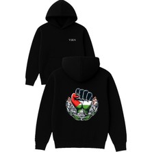 Vsrn Özgür Filistin Tasarım Baskılı Oversize Siyah Kapüşonlu Sweatshirt
