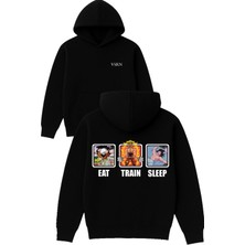 Vsrn Eat Traın Sleep Tasarım Baskılı Oversize Siyah Kapüşonlu Sweatshirt