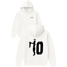Vsrn Messi On Tasarım Baskılı Oversize Beyaz Kapüşonlu Sweatshirt