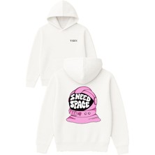 Vsrn I Need Space Tasarım Baskılı Oversize Beyaz Kapüşonlu Sweatshirt