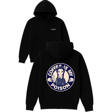 Vsrn Coffee Is My Poıson Tasarım Baskılı Oversize Siyah Kapüşonlu Sweatshirt