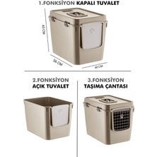 Petgrow Xxl 3 Fonksiyonlu Premium Kapalı Kedi Tuvaleti ve Taşıma Çantası 56 x 40 x 43 cm