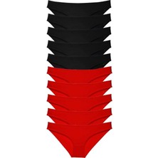 MELENERS 10 Adet Süper Eko Set Likralı Kadın Slip Külot Siyah Kırmızı