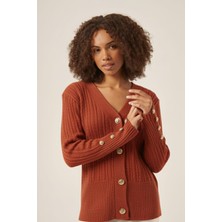 Ftz Women Kadın Saç Örgülü Hırka  Kiremit 25238