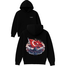 Vsrn Osmanlı Türk Bayrağı Tasarım Baskılı Oversize Siyah Kapüşonlu Sweatshirt
