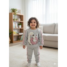 Şimo Butik Bayramlık Kız Çocuk Peluş Detaylı Kabartmalı Kalın Takım Cepli %100 Pamuk