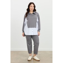 Accort Büyük Beden Fermuar Yaka Sweatshirt-K.gri
