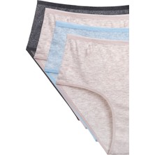 MELENERS 4'lü Yeni Seri Renkli Yüksek Bel Fitilli Ribana Bato Külot Pudra Gri Turquaz