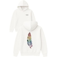 Vsrn Kuş Tüyü Tasarım Baskılı Oversize Beyaz Kapüşonlu Sweatshirt