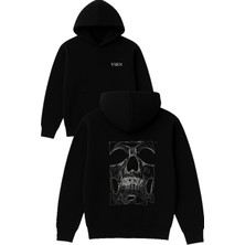 Vsrn Iskelet Kral Tasarım Baskılı Oversize Siyah Kapüşonlu Sweatshirt