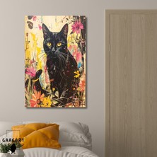 Gaagart Tekli Dikey Kanvas Tablo Renkli Soft Siyah Kedi Portresi