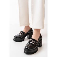 Asmi Shoes Kadın Siyah Loafer Platformlu Ayakkabı Kalın Taban Suni Deri Tasarım