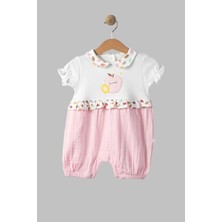 Dinamik çocuk Organik Pamuk Bebe Yaka Elma Nakışlı Altı Müslin Kısa Kollu Kız Bebek Tulum 0-3/3-6/6-9/9-12 Aylık