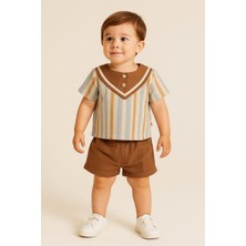 Dinamik çocuk Erkek Bebek/çocuk Üçgen Yakalı 2li Takım Ham Keten Yazlık Kumaş Alt Üst 3-6-9-12-19-24AYLIK