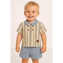 Dinamik çocuk Erkek Bebek/çocuk Yakalı 2li Takım Ham Keten Yazlık Kumaş Alt Üst 3-6-9-12-19-24AYLIK