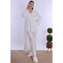 Effortt Ekru Sabahlıklı Hamile Lohusa Pijama Takımı
