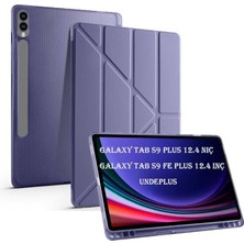 Galaxy Tab S9 Fe PLUS/S10 Plus ile Uyumlu Kılıf Kalem Bölmeli Trifolding Case X610 X616 X820 X826 X828 Lavendery Gray