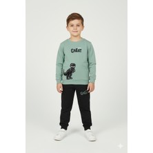 Worrn Erkek Çocuk %100 Pamuk Great Nakışlı Trex Süzeneli Paça Lastikli Takım - 2144