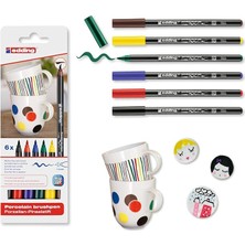 4200 Fırça Uçlu Porselen Kalemi - Siyah, Kırmızı, Mavi, Yeşil, Sarı, Kahverengi - 6 Kalem - Fırça Ucu 1-4 mm